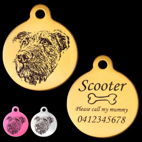 Irish Wolfhound Engraved 31mm Large Round Pet Dog ID Tag